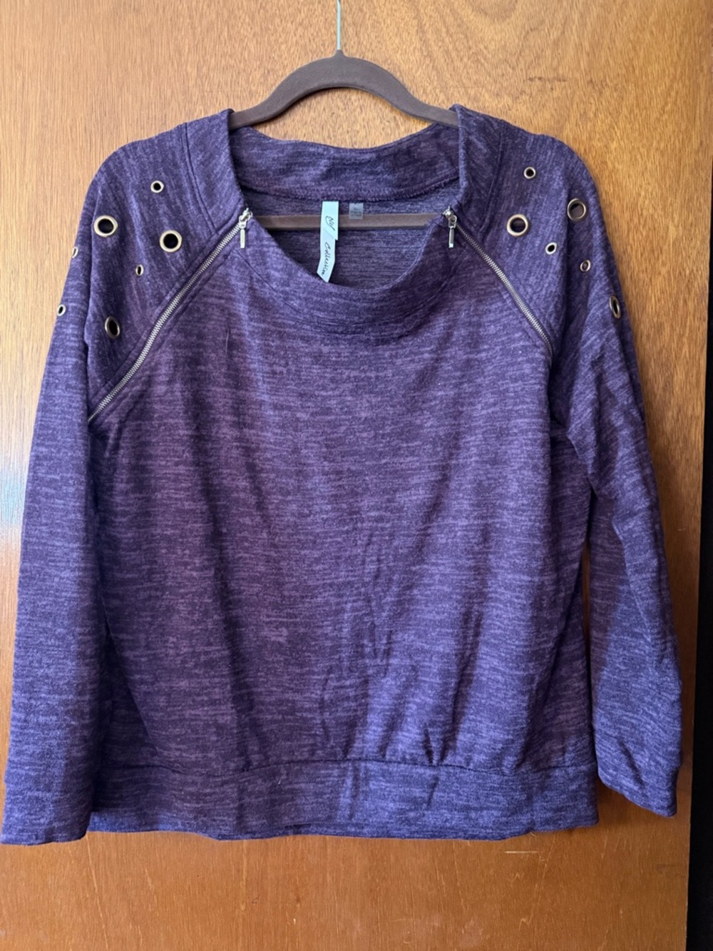 NY Collection Sweater Womens Purple Cold Shoulder